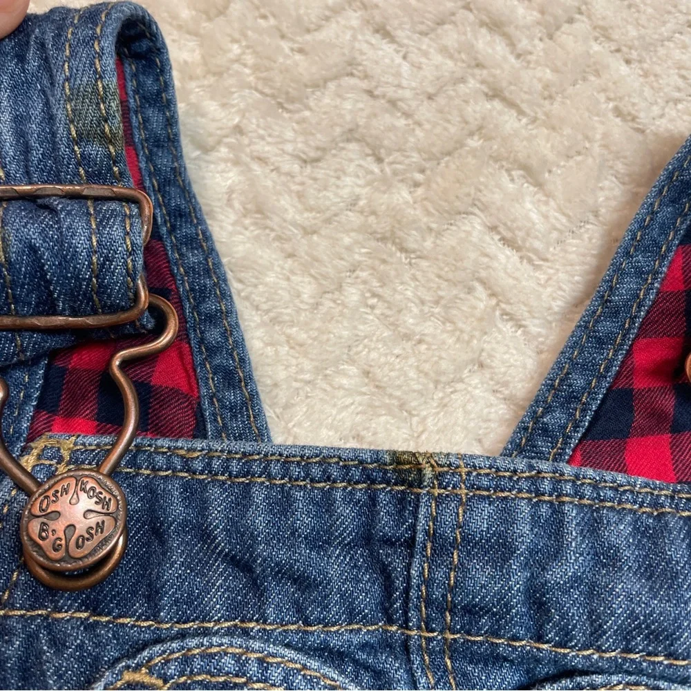 Oshkosh BGosh Vestback Buffalo Plaid Lined Overalls Heart Pocket Girls 18‎ mos